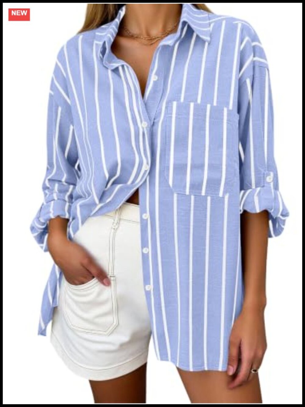 KIRUNDO Women's Oversized Striped Button Down Shirt Long Sleeve Blouse